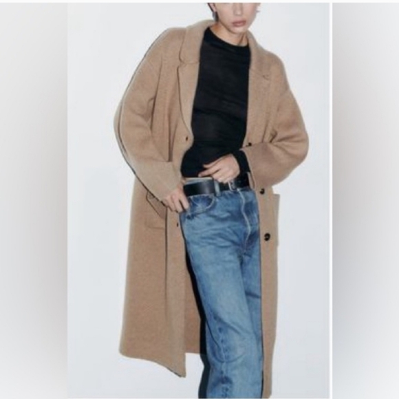 New Zara Textured Knit Taupe/ Brown Long Cardigan/ Coat NWT Small - Picture 6 of 13